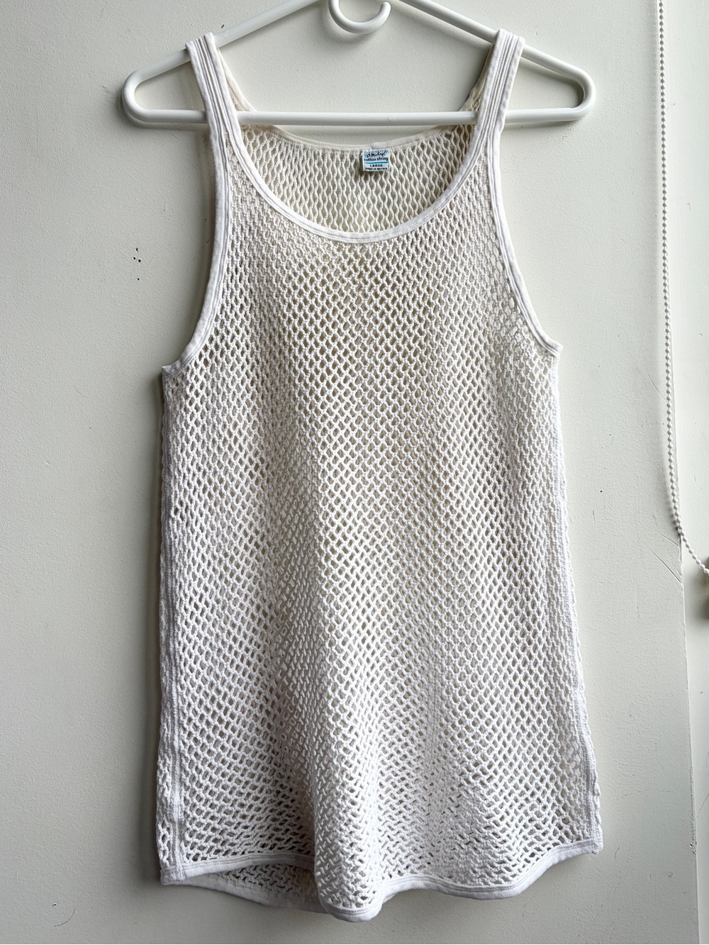 Vintage 1970s St Michael Cotton String white mesh crochet tank top Men’s Large